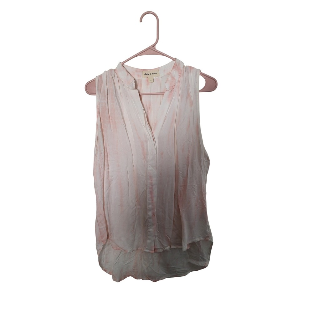 Cloth & Stone Blouse Womens S Peach Tie Dye Sleeveless Button Front High Low Hem